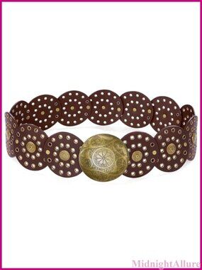Wide Disc Belt PU Leather Hollow Out Round Western Waist Belt for Women